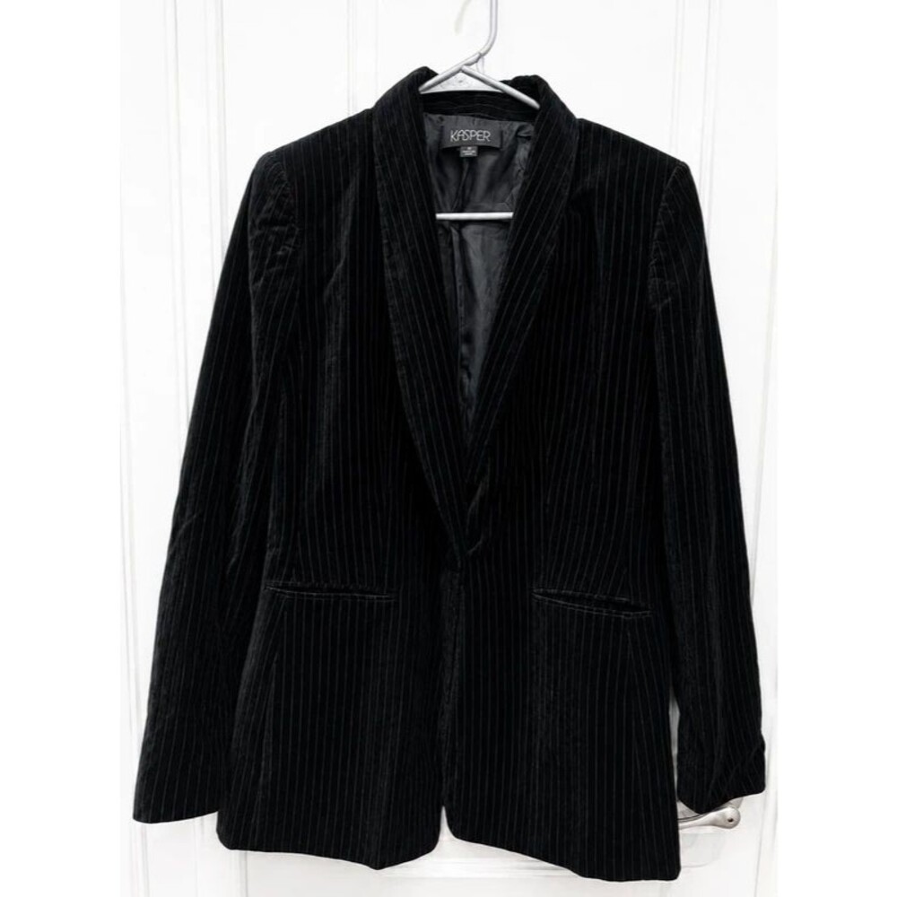 Kasper Women’s Black Velvet Pinstripe Blazer Jacket Size 8